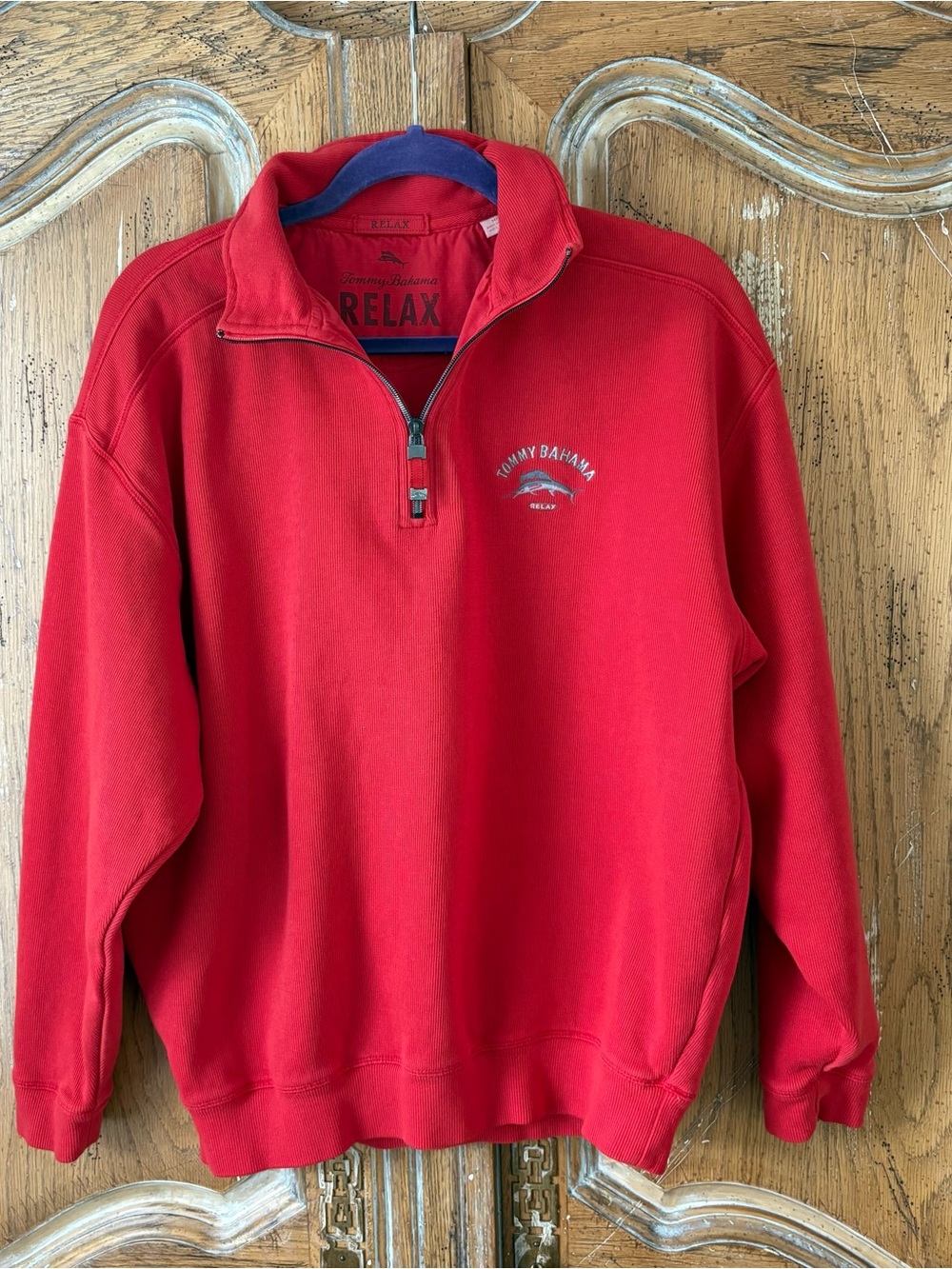 Tommy Bahama Red men’s Half-Zip Relaxed Pullover Sweatshirt size M 100% cotton